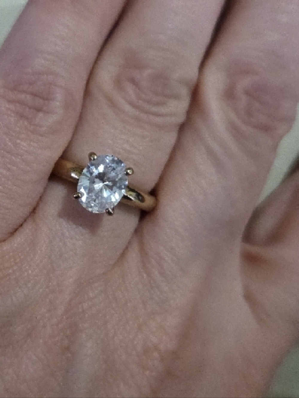 Diamonique Gold Clad 925 2ct Oval CZ Diamonique Solitaire Ring Size 6